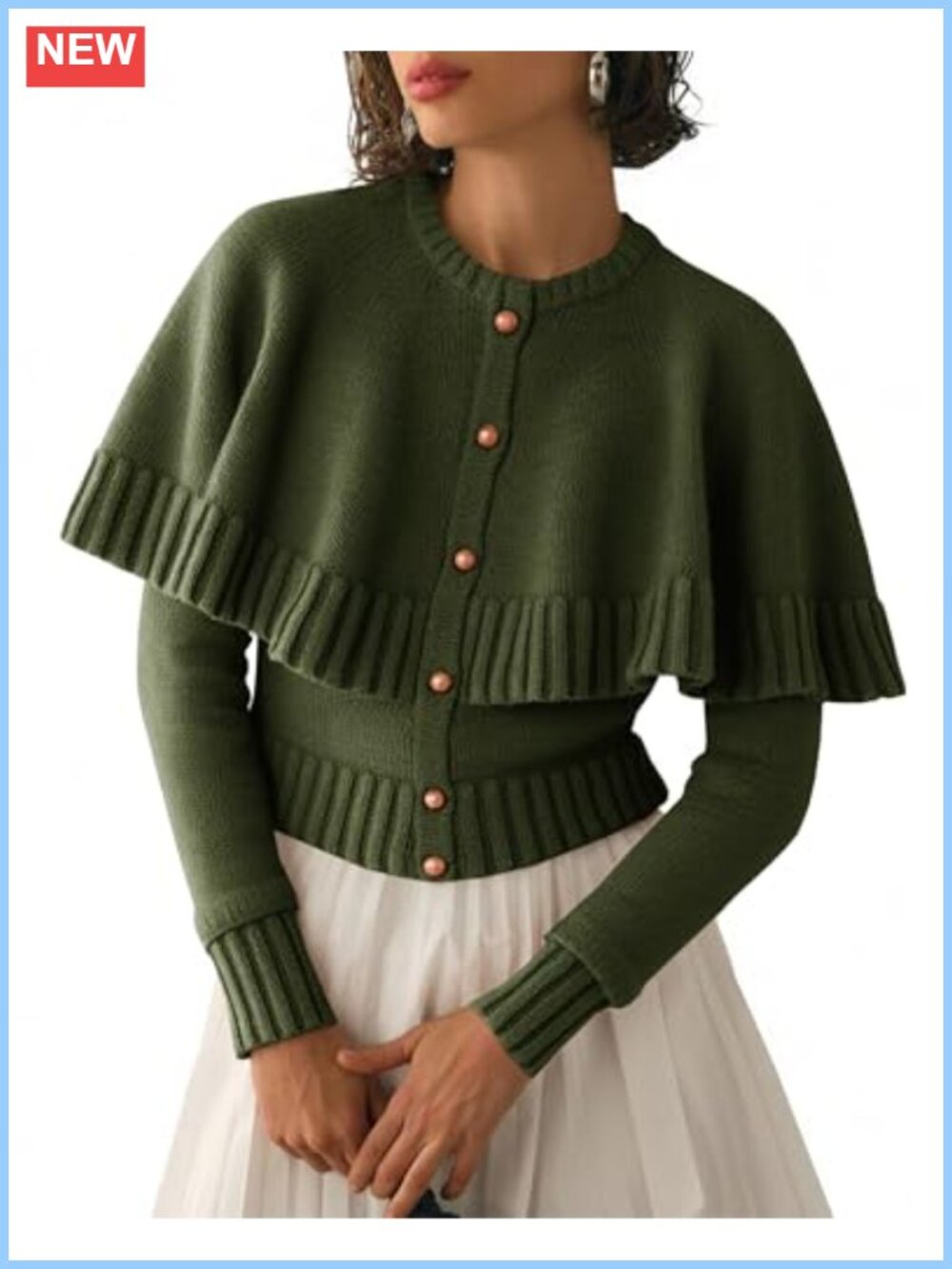 Cropped Cape Cardigan Button Down Long Sleeve Knit Sweater